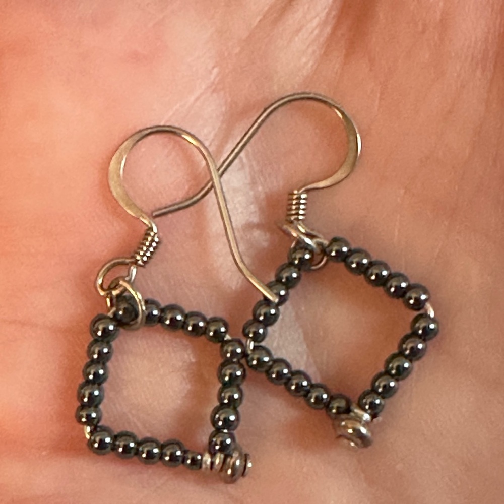 Sterling Silver and Black Hematite Beaded Earrings by Shanstones